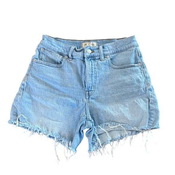 Madewell Perfect Mid-Length Jean Shorts Women’s Size 27 Light Wash Frayed Hem De - Picture 2 of 5